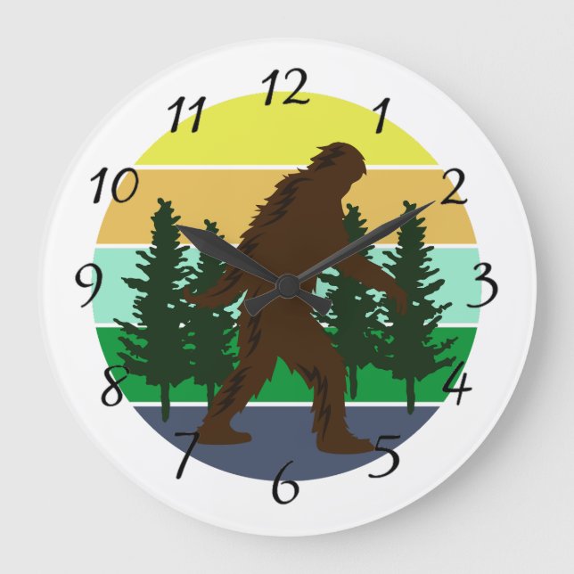 Sasquatch Believer | Vintage Sunset Bigfoot   Large Clock (Front)