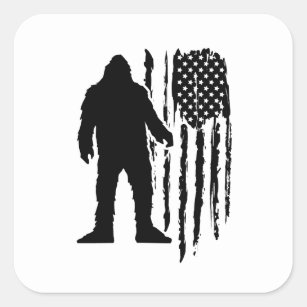 Sasquatch Bigfoot American Flag Square Sticker