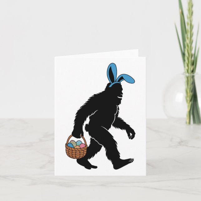Sasquatch Bigfoot Bunny Ears Carrying Easter Eggs  Card (Front)