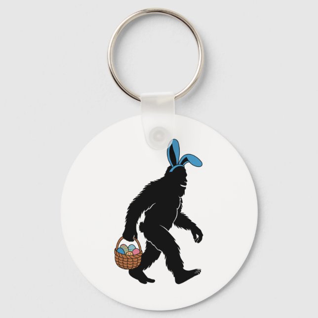 Sasquatch Bigfoot Bunny Ears Carrying Easter Eggs  Keychain (Front)