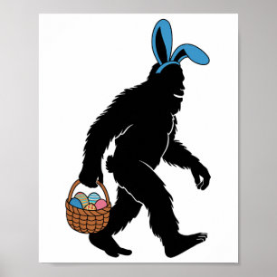 Sasquatch Bigfoot Bunny Ears Carrying Easter Eggs Poster