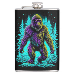 Sasquatch Bigfoot in Teal and Black Hip Flask