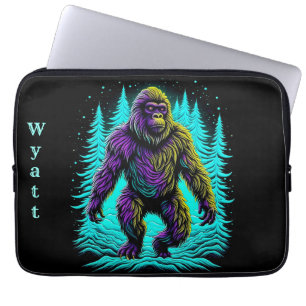 Sasquatch Bigfoot in Teal and Black Personalized Laptop Sleeve