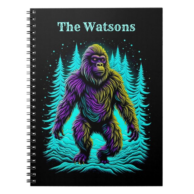 Sasquatch Bigfoot in Teal and Black Personalized Notebook (Front)