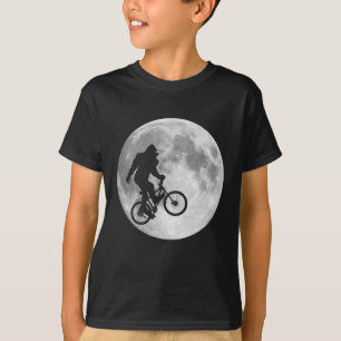 Sasquatch Bigfoot on Bike in Sky with Moon T-Shirt