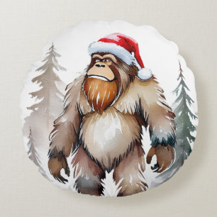 Sasquatch Bigfoot Yeti Christmas Round Pillow
