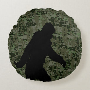 Sasquatch Black Silhouette Digital Camouflage Round Pillow