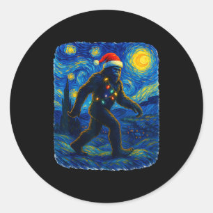 Sasquatch Christmas Bigfoot Santa Hat Van Gogh Sta Classic Round Sticker