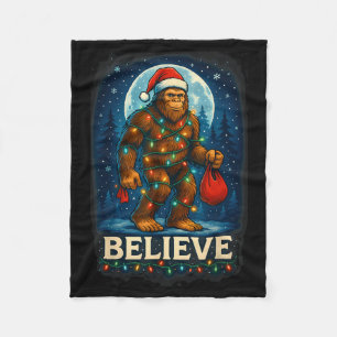 Sasquatch Christmas Lights Holiday Believe Fleece Blanket