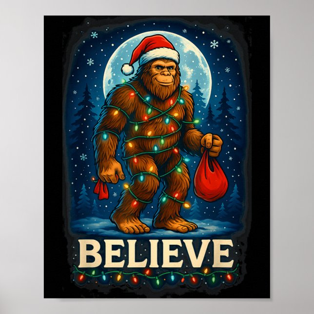 Sasquatch Christmas Lights Holiday Believe  Poster (Front)