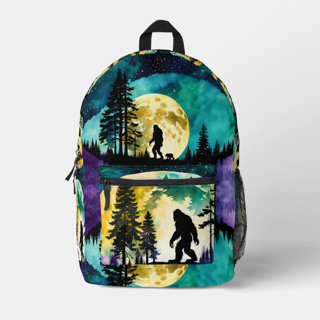 Sasquatch Colourful Full moon Printed Backpack (Front)