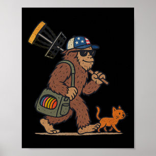 Sasquatch Disc Golfer Funny Cat Disc Golf  Poster