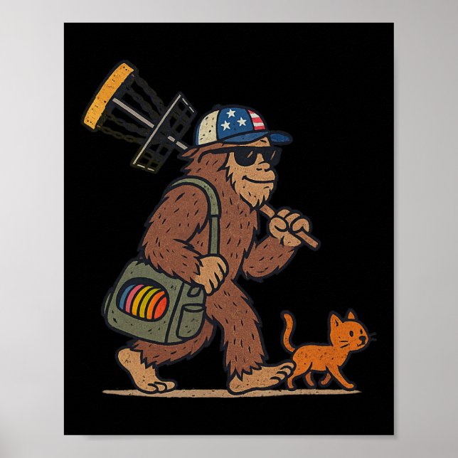 Sasquatch Disc Golfer Funny Cat Disc Golf  Poster (Front)