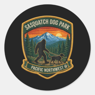 Sasquatch Dog Park Pacific Northwest Bigfoot Men Classic Round Sticker