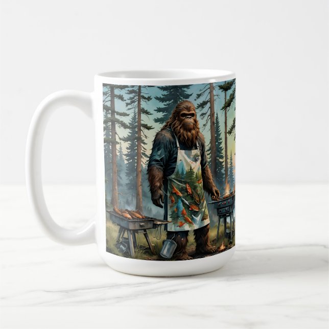 Sasquatch Fish Grillmaster Dad Coffee Mug (Left)