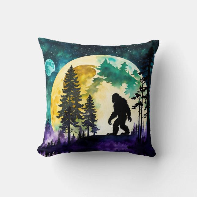 Sasquatch Full moon on the Mountain Throw Pillow (Front)