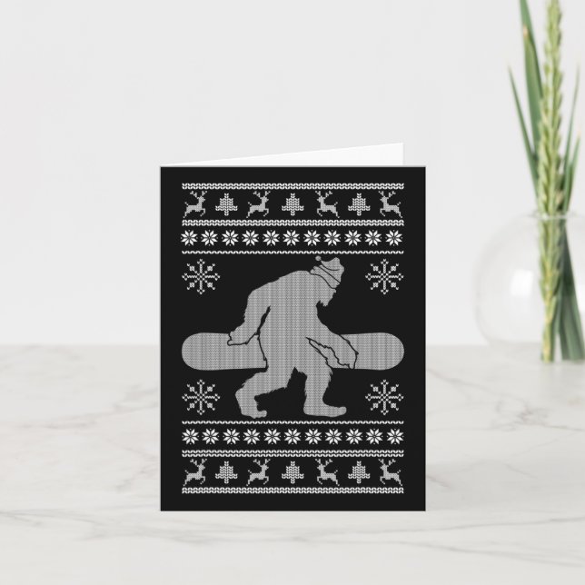 Sasquatch Going Snowboarding Ugly Christmas Bigfoo Card (Front)