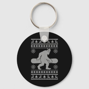 Sasquatch Going Snowboarding Ugly Christmas Bigfoo Keychain