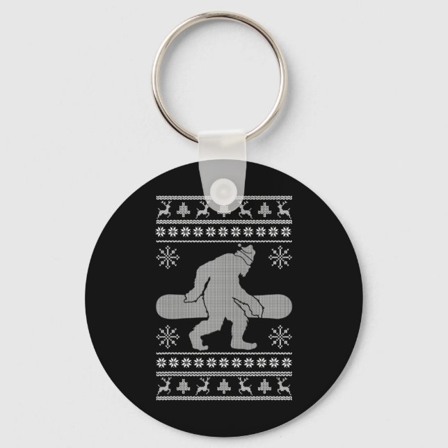Sasquatch Going Snowboarding Ugly Christmas Bigfoo Keychain (Front)