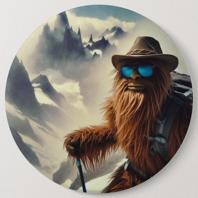 Sasquatch Hiking Mountains 6 Inch Round Button (Front)