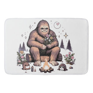 Sasquatch Holding Flowers Bath Mat