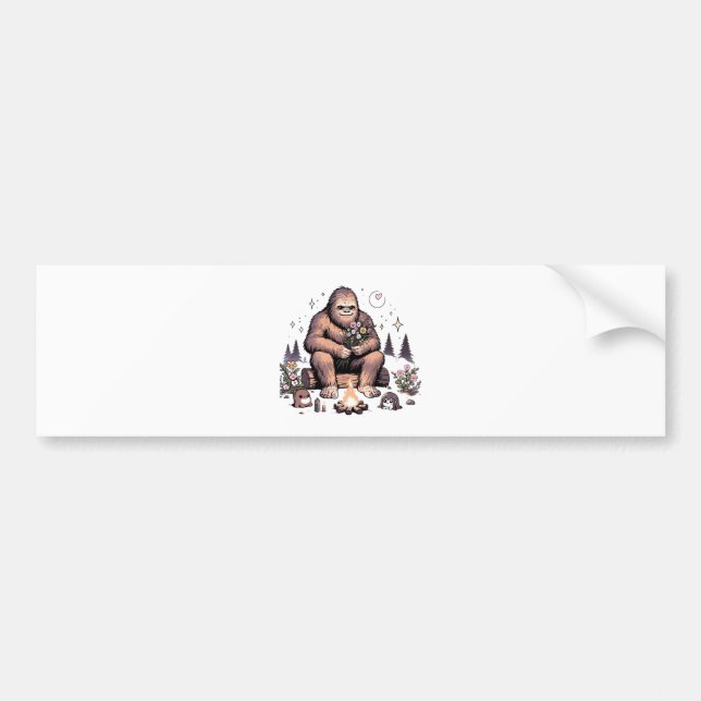 Sasquatch Holding Flowers Bumper Sticker (Front)