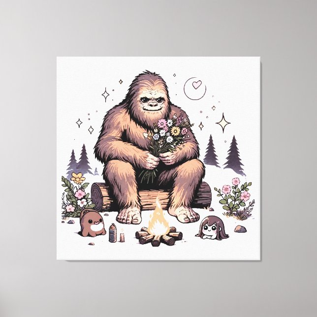 Sasquatch Holding Flowers Canvas Print (Front)