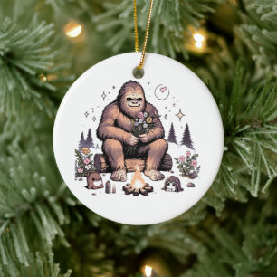 Sasquatch Holding Flowers Ceramic Ornament