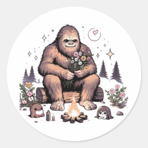 Sasquatch Holding Flowers Classic Round Sticker