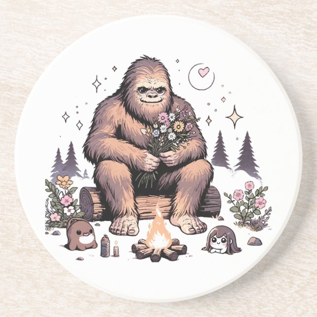Sasquatch Holding Flowers Coaster (Front)