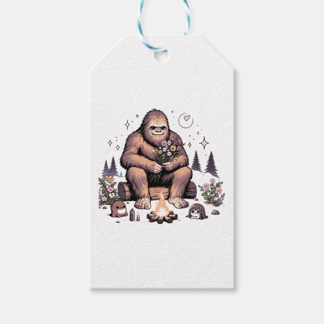 Sasquatch Holding Flowers Gift Tags (Front)