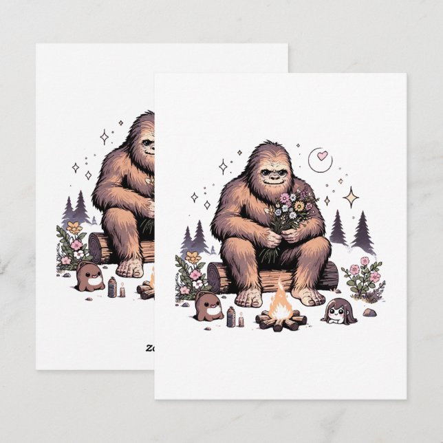 Sasquatch Holding Flowers Holiday Card (Front/Back)