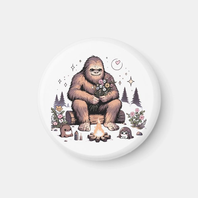 Sasquatch Holding Flowers Magnet (Front)