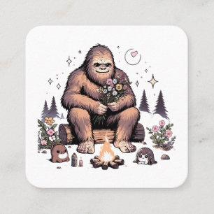 Sasquatch Holding Flowers Square Business Card