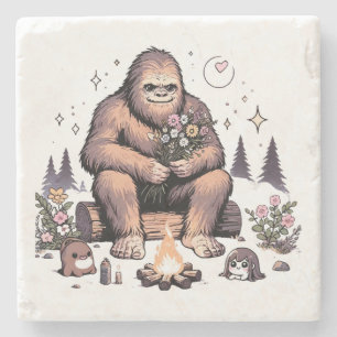 Sasquatch Holding Flowers Stone Coaster