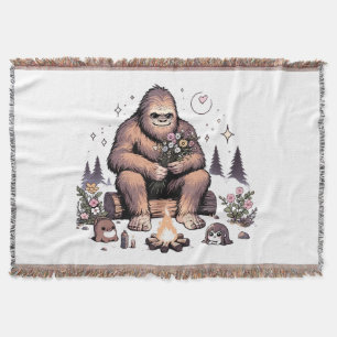 Sasquatch Holding Flowers Throw Blanket