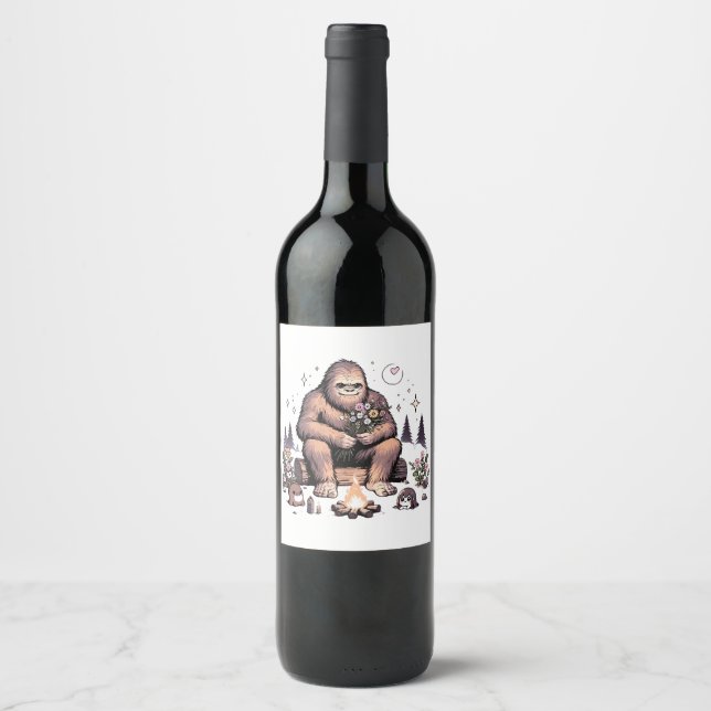 Sasquatch Holding Flowers Wine Label (Front)