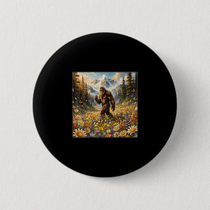 Sasquatch in dandelion flower field bigfoot 2 inch round button