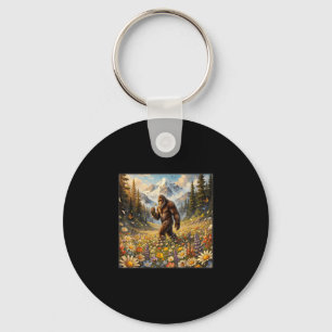 Sasquatch in dandelion flower field bigfoot keychain