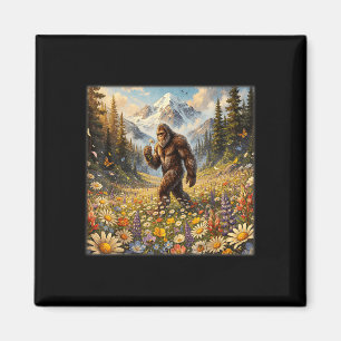 Sasquatch in dandelion flower field bigfoot magnet