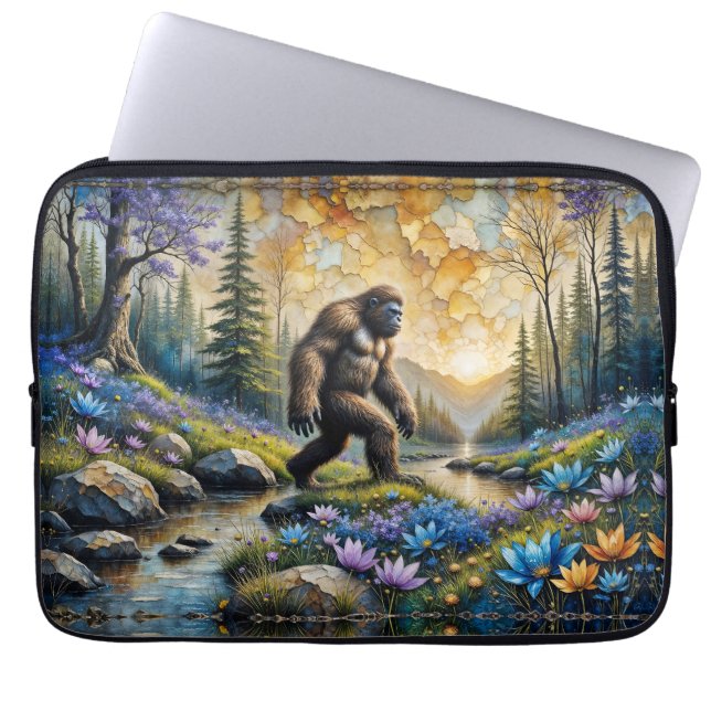  Sasquatch in Floral Mountain valley Laptop Sleeve (Front)