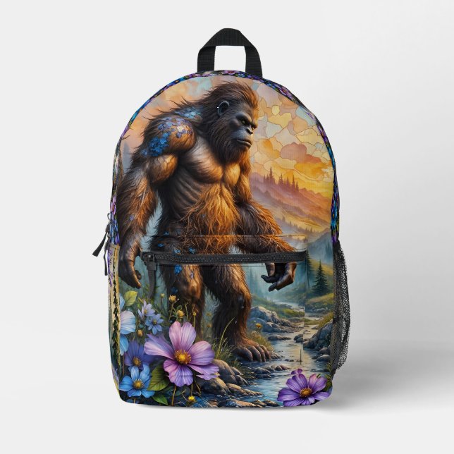  Sasquatch in Floral Mountain valley Printed Backpack (Front)