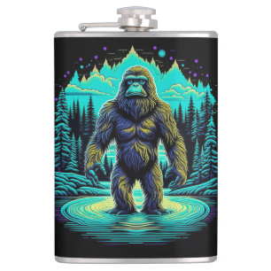 Sasquatch in the Woods Ai Art Hip Flask