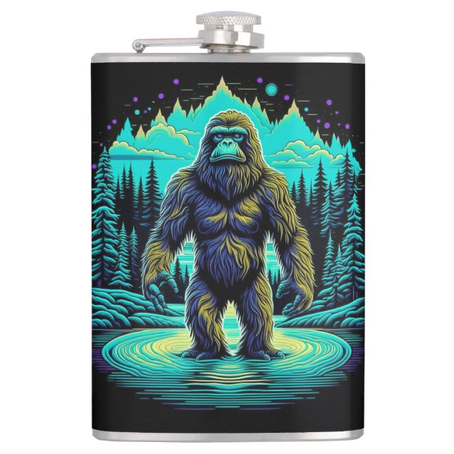 Sasquatch in the Woods Ai Art Hip Flask (Front)