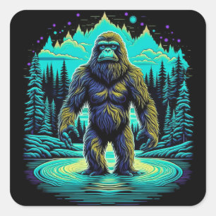 Sasquatch in the Woods Ai Art Square Sticker