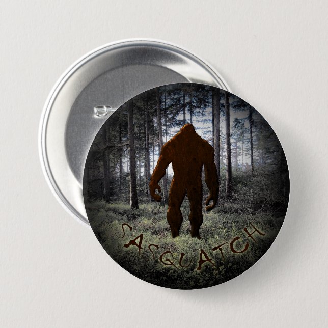 SASQUATCH IN WOODS 3 INCH ROUND BUTTON (Front & Back)