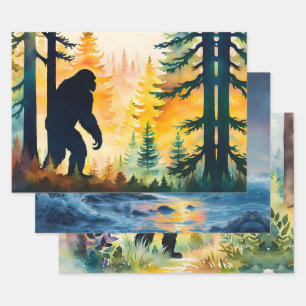 Sasquatch Landscape and Sunset Wrapping Paper Sheet