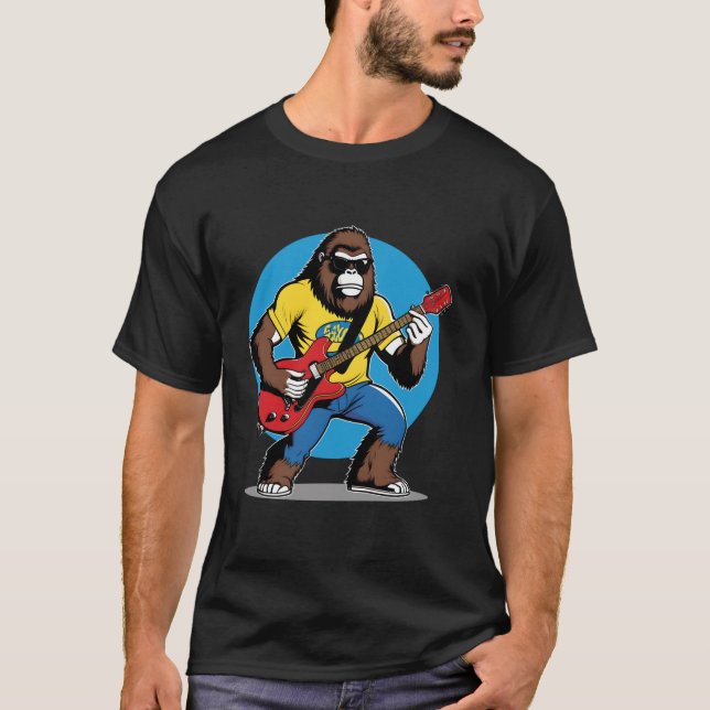 Sasquatch Loves Rock Roll Sunglasses On Bigfoot UF T-Shirt (Front)
