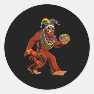 Sasquatch Mardi Gras Bigfoot Parade Beads King Cak Classic Round Sticker