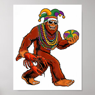Sasquatch Mardi Gras Bigfoot Parade Beads King Cak Poster